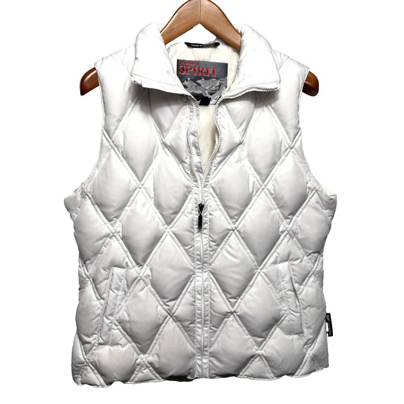 Women's White Puffer Down Vest Size XL Quilted Lightweight Pockets EUC Canadian - Picture 1 of 11